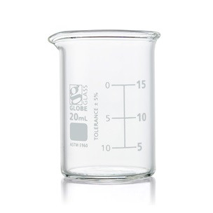 20mL Beaker, Globe Glass, Low Form Griffin Style, 48-Case (8010020)
