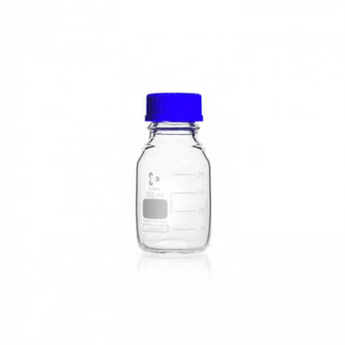 DURAN® Original GL 45 Laboratory Bottle, clear, with screw cap and pouring  ring, PP, blue, 250mL, 10-pk