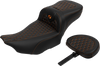 SADDLEMEN Roadsofa* Extended Reach Seat - with Backrest - Honeycomb - Orange Stitch - FLTR/FLHX '23-'24 823-07-190B3