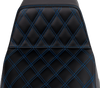 SADDLEMEN Step-Up Seat - Front Lattice Stitch - Blue Stitch - FLH/FLT '08-'23 808-07B-17201