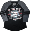 LETHAL THREAT Women's Fast & Fearless Raglan Sleeve Shirt - Black/Gray - 3XL LA70203-3X