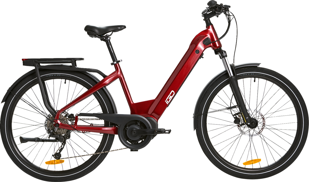 iGO Discovery Rosemont LS E-Bike 27.5 Step Through Burgundy 720Wh 56mi  100-212-000