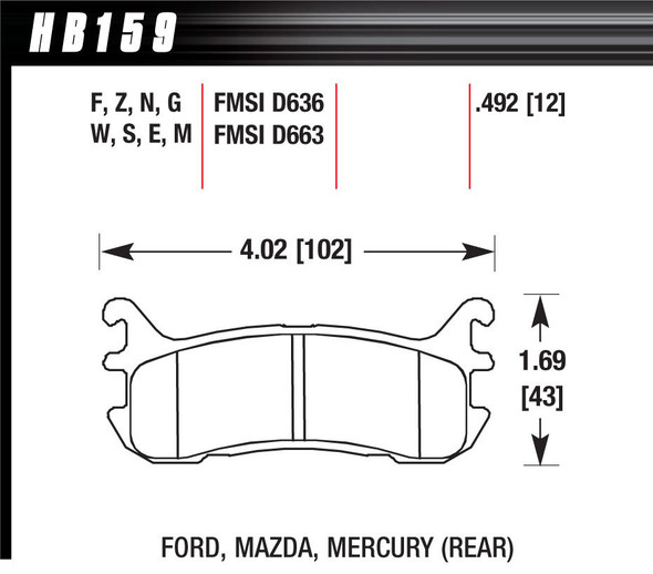 Street Brake Pads Rear Miata DTC 60 HAWHB159G492