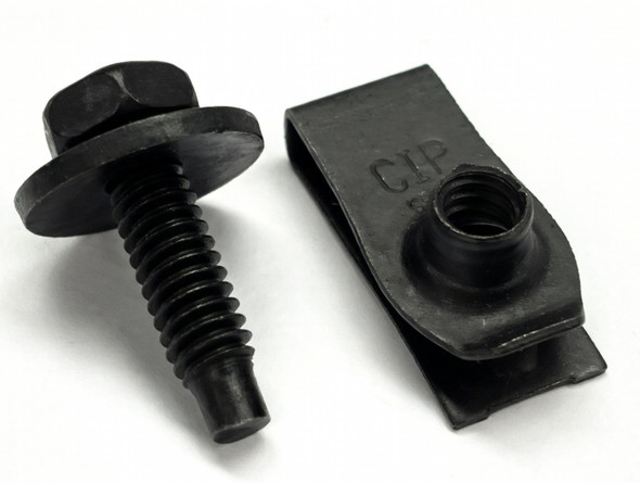 Steel Body Bolts 1/4-20 x 7/8" with Clips - Black Oxide Finish