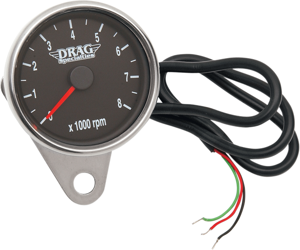 DRAG SPECIALTIES 2.4" Mini Electronic Tachometer - Polished - Backlit LED Black Face 21-6894DS