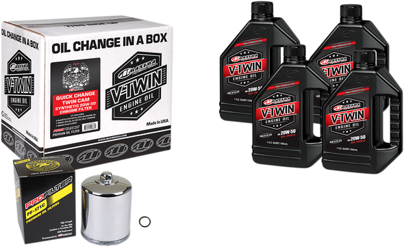 MAXIMA RACING OIL Quick Change Twin Cam Synthetic 20W-50 Oil Change Kit - Chrome Filter 90-119014PC