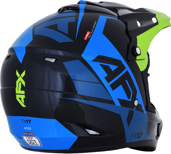 AFX FX-17 Helmet - Aced - Blue/Lime - Large 0110-6501