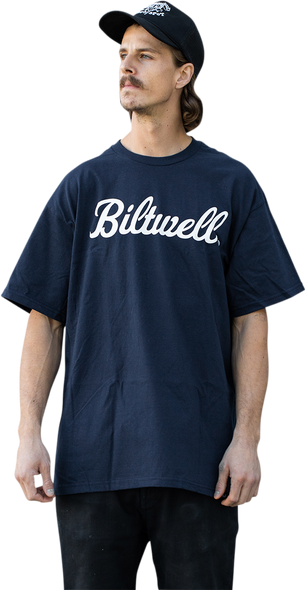 BILTWELL Script T-Shirt - Navy - Large 8101-052-004