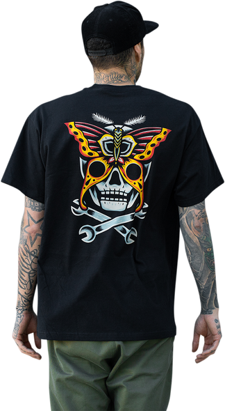 BILTWELL Skull Moth Pocket T-Shirt - Black - Small 8102-049-002