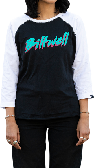 BILTWELL Women's 1985 Raglan T-Shirt - Black/White - Large 8144-060-004