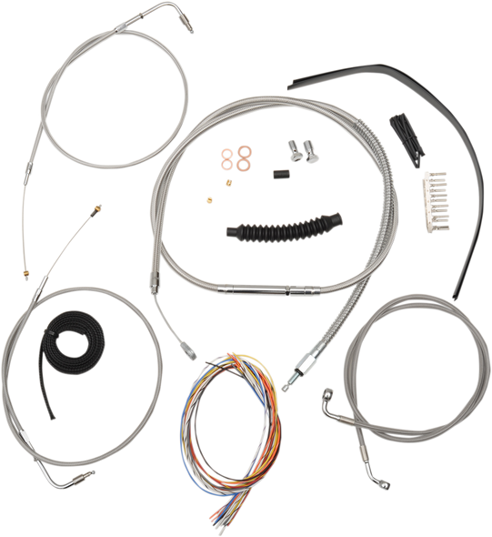 LA CHOPPERS Handlebar Cable/Brake Line Kit - Complete - 12" - 14" Ape Hanger Handlebars - Stainless LA-8110KT2A-13