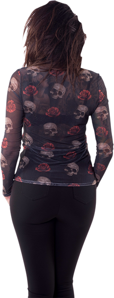 LETHAL THREAT Women's Floating Skulls Long-Sleeve Sheer Shirt - Black - XL LA20614XL