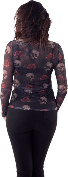 LETHAL THREAT Women's Floating Skulls Long-Sleeve Sheer Shirt - Black - Large LA20614L