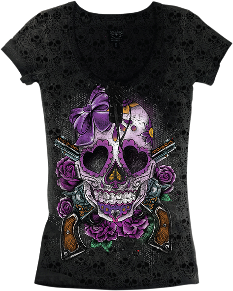 LETHAL THREAT Women's Day of the Dead Gun T-Shirt - Large LA20612L