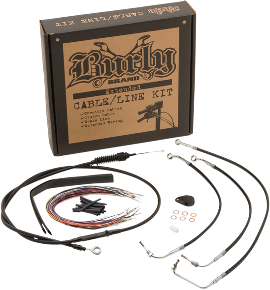 BURLY BRAND Handlebar Cable/Brake Line Kit - Complete - 15" Ape Hanger Handlebars - Stainless Steel B30-1239