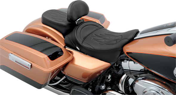 DRAG SPECIALTIES Wide Pillion Seat - Flame Stitched - FL '97+ 0801-0470