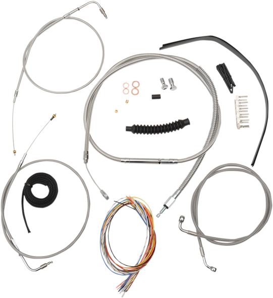 LA CHOPPERS Handlebar Cable/Brake Line Kit - Complete - 12" - 14" Ape Hanger Handlebars - Stainless LA-8140KT2-13