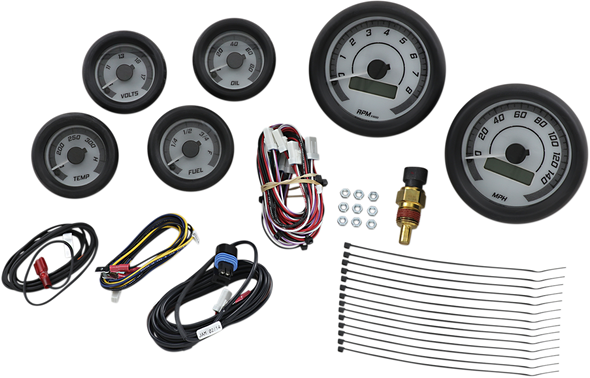 DAKOTA DIGITAL MVX-8K Series Analog/Digital 6-Gauge Kit - Black Bezel - White Face with Gray Background MVX-8604-WG-K