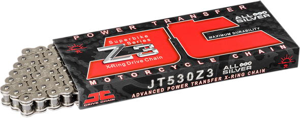 JT CHAINS 530 Z3 - Heavy Duty - X-Ring Sealed Drive Chain - Nickel- 112 Links JTC530Z3NN112RL