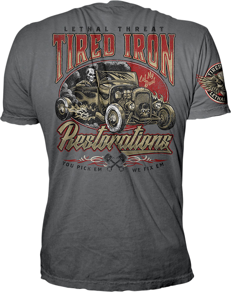 LETHAL THREAT Vintage Velocity Tired Iron Restorations T-Shirt - Gray - 2XL VV40174XXL