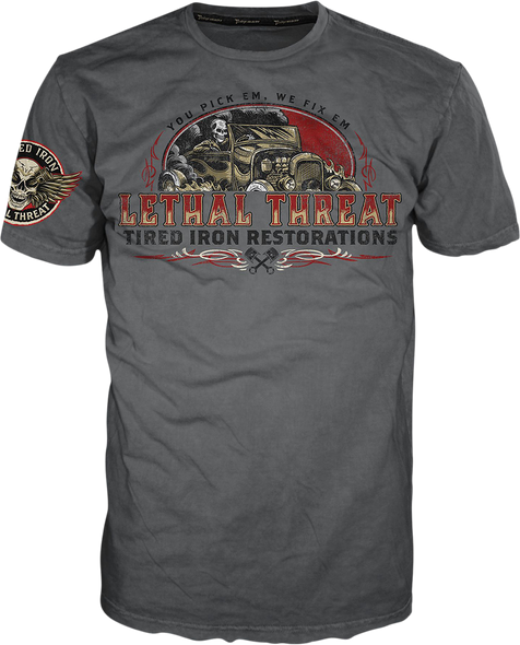 LETHAL THREAT Vintage Velocity Tired Iron Restorations T-Shirt - Gray - 4XL VV40174-4XL