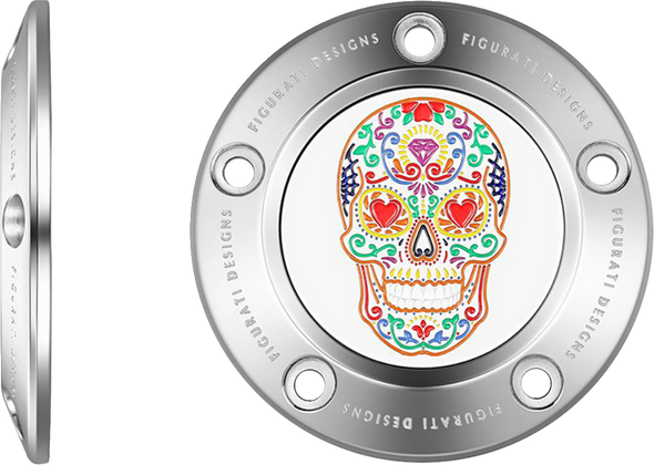 FIGURATI DESIGNS Timing Cover - 5 Hole - Sugar Skull - Polished - Stainless Steel FD30-TC-5H-SS