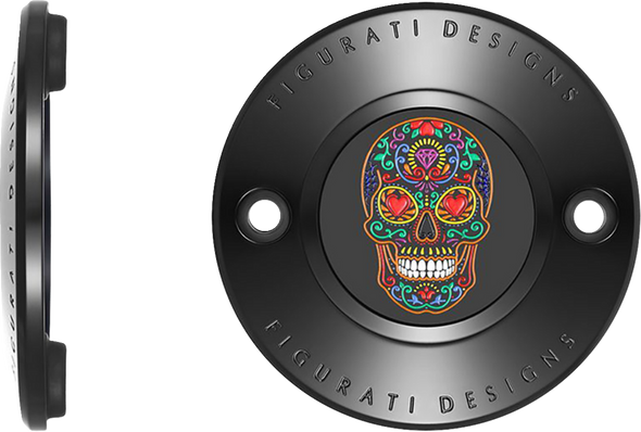 FIGURATI DESIGNS Timing Cover - 2 Hole - Sugar Skull - Black FD30-TC-2H-BLK