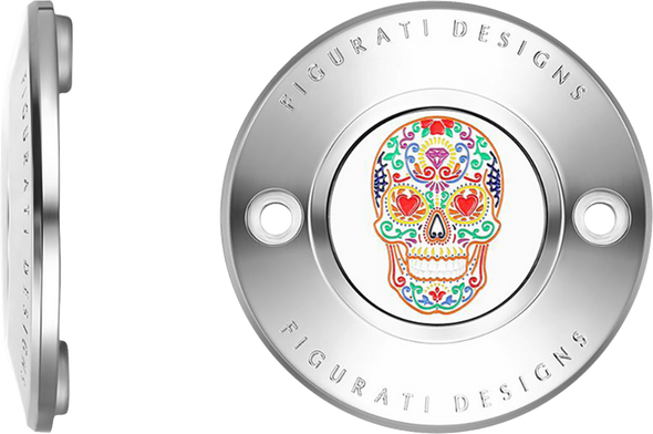 FIGURATI DESIGNS Timing Cover - 2 Hole - Sugar Skull - Polished - Stainless Steel FD30-TC-2H-SS