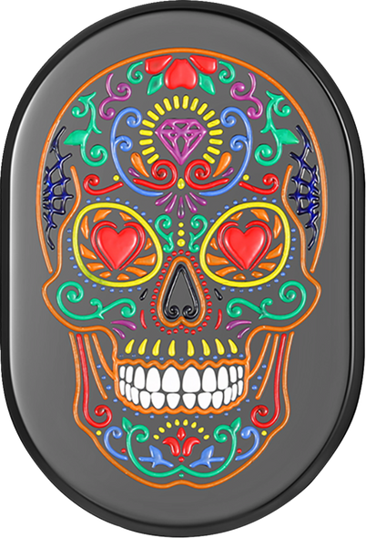 FIGURATI DESIGNS Antenna Cover - Right Rear Fender - Sugar Skull - Black/Multi Color Enameling FD30-AC-BLK-RT