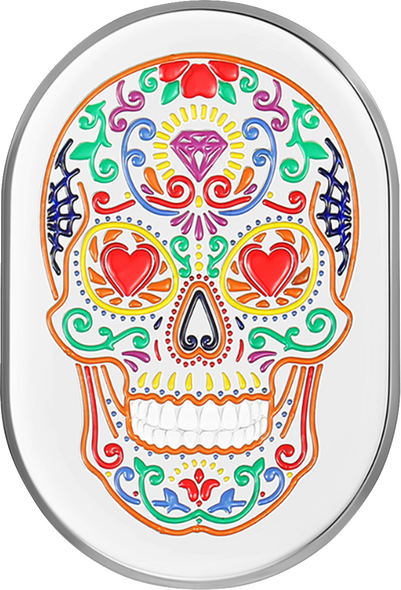 FIGURATI DESIGNS Antenna Cover - Right Rear Fender - Sugar Skull - Chrome/Multi Color Enameling FD30-AC-SS-RT