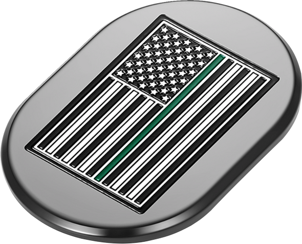 FIGURATI DESIGNS Antenna Cover - Right Rear Fender - Green Line American Flag - Black/Enameling FD72-AC-BLK-RT