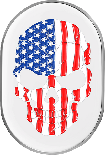 FIGURATI DESIGNS Antenna Cover - Left Rear Fender - American Flag Skull - Chrome/Enameling FD24-AC-SS-LT