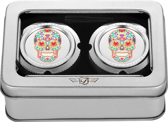  FIGURATI DESIGNS Axle Nut Cover - Front - Stainless Steel - Sugar Skull - Silver FD30-FAC-SS 