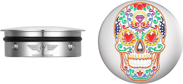 FIGURATI DESIGNS Swing Arm Covers - Sugar Skull - Polished - Stainless Steel FD30-SAC-SS