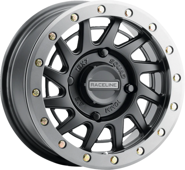 RACELINE WHEELS Wheel - Squad - Front/Rear - Black/with Gun Metal Gray Ring - 15x7 - 4/156 - 6+1 (+38 mm) A12BG-57056+38