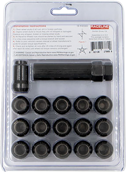 RACELINE WHEELS Lug Nuts - Spline Socket - 1/2"-20 - with Spline Key - Black - 16 Pack RLUG-CS120B