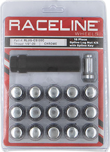RACELINE WHEELS Lug Nuts - Spline Socket - 1/2"-20 - with Spline Key - Chrome - 16 Pack RLUG-CS120C