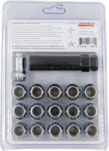 RACELINE WHEELS Lug Nuts - Spline Socket - 1/2"-20 - with Spline Key - Chrome - 16 Pack RLUG-CS120C