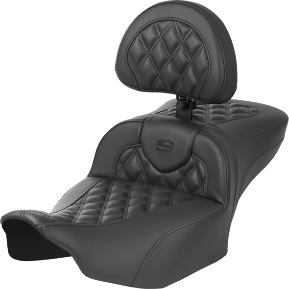 SADDLEMEN Roadsofa* Extended Reach Seat - with Backrest - Carbon Fiber - Lattice Stitch - FLTR/FLHX '23-'24 823-07-207B0