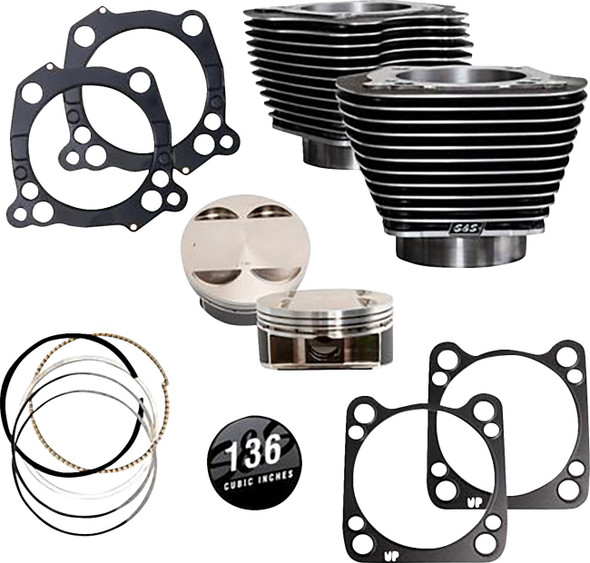  S&S CYCLE 136 " Big Bore Cylinder Kit -Black Granite/ Highlighted Fins - M8 910-0850 