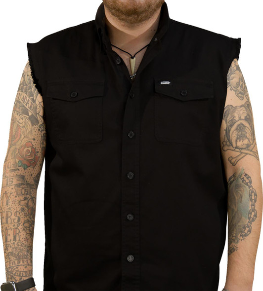  LETHAL THREAT FTW Skull Printed Sleeveless Button Down Shirt - Black - Large CO60193L 