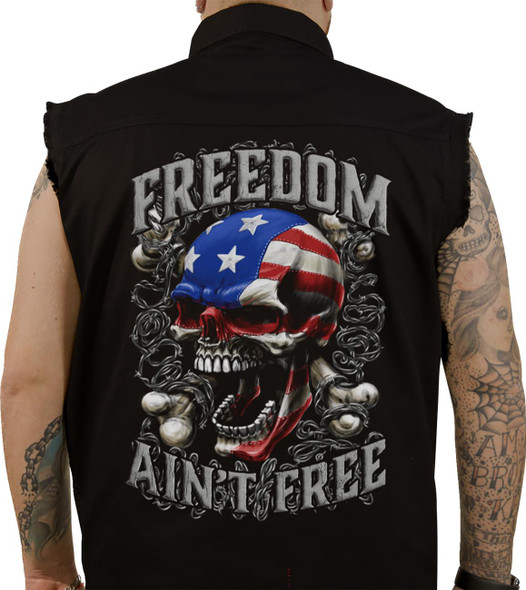  LETHAL THREAT Freedom Ain't Free Printed Sleeveless Button Down Shirt - Black - Medium CO60195M 