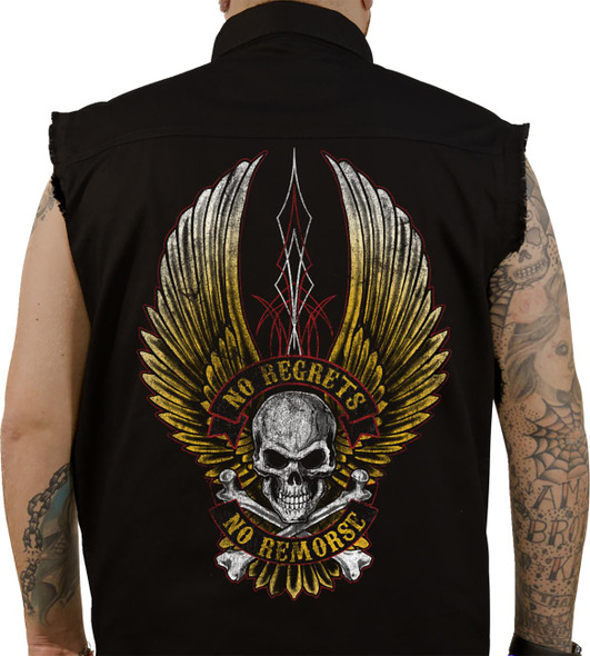  LETHAL THREAT No Regrets Printed Sleeveless Button Down Shirt - Black - 2XL CO60190XXL 