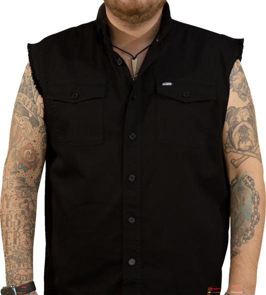  LETHAL THREAT No Regrets Printed Sleeveless Button Down Shirt - Black - Medium CO60190M 