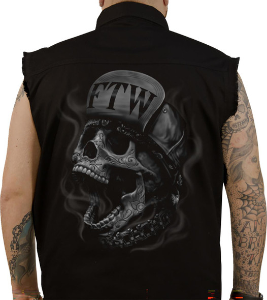  LETHAL THREAT FTW Skull Printed Sleeveless Button Down Shirt - Black - 3XL CO60193XXXL 