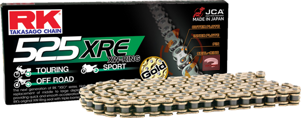 RK 525 XRE - Drive Chain - 108 Links - Gold GB525XRE-108 RK 525 XRE - Drive Chain - 108 Links - Gold GB525XRE-108
