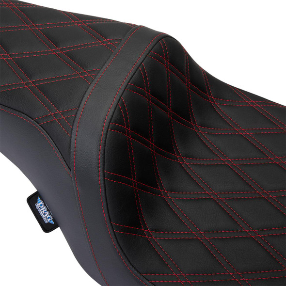  DRAG SPECIALTIES Predator 1Up Seat - Vinyl - Double Diamond Red Stitch - FLH '08-'23 08011491 