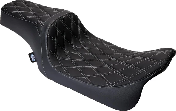  DRAG SPECIALTIES Predator 1Up Seat - Vinyl - Double Diamond Silver Stitch - FLH '08-'23 08011489 