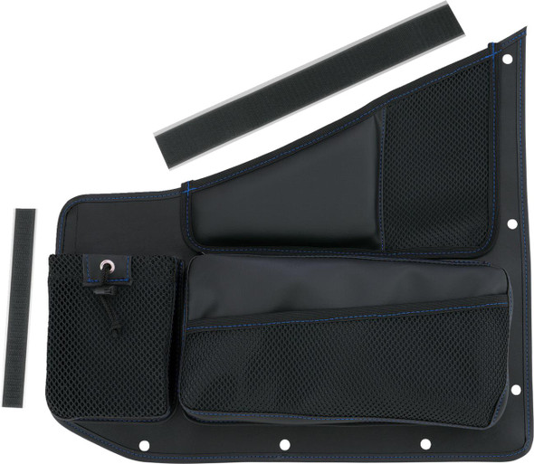  SHOW CHROME Kaliber Side Organizer - Driver and Passenger - Black w/ Blue Stitching H44-7BLU 