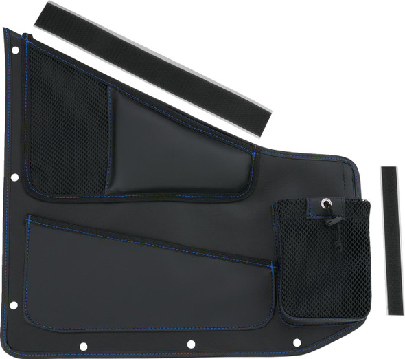  SHOW CHROME Kaliber Side Organizer - Driver and Passenger - Black w/ Blue Stitching H44-7BLU 